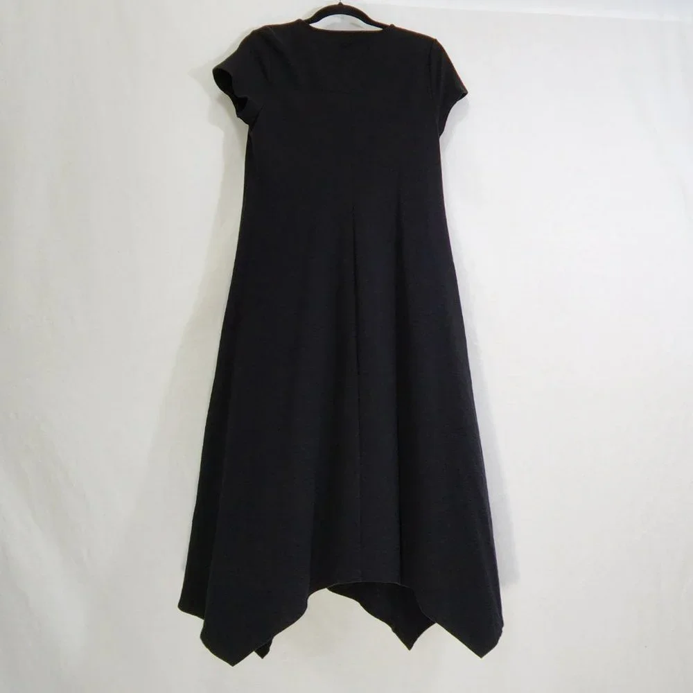 CHICO'S Black Seamed Tee Mixi Dress with Asymmetrical Hem Size 1 (8/M) LIKE NEW - Picture 2 of 16
